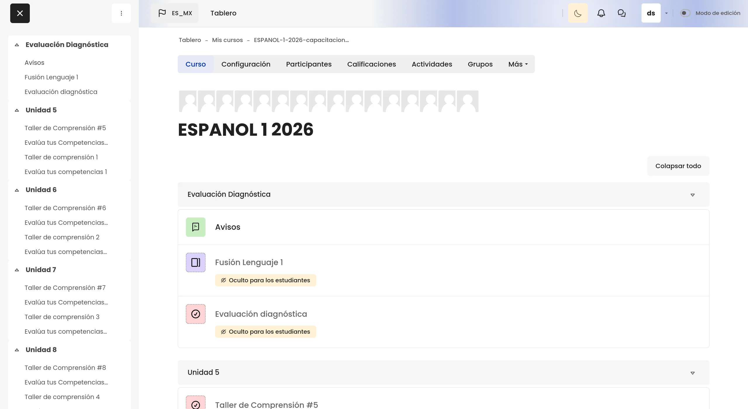 Captura del inicio de las aulas virtuales de Editorial Huellas